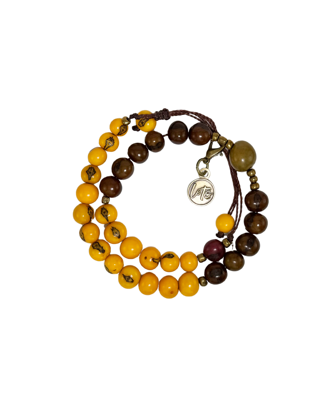 Acai Bead Wrap Bracelet - Yellow and Brown
