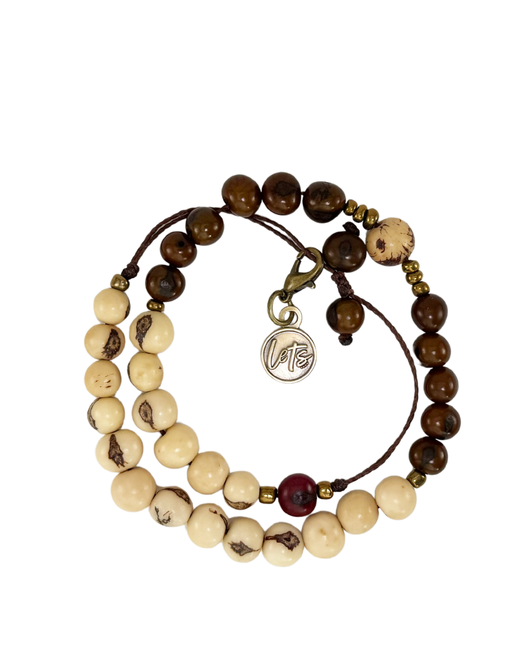 Acai Bead Wrap Bracelet - Cream and Brown