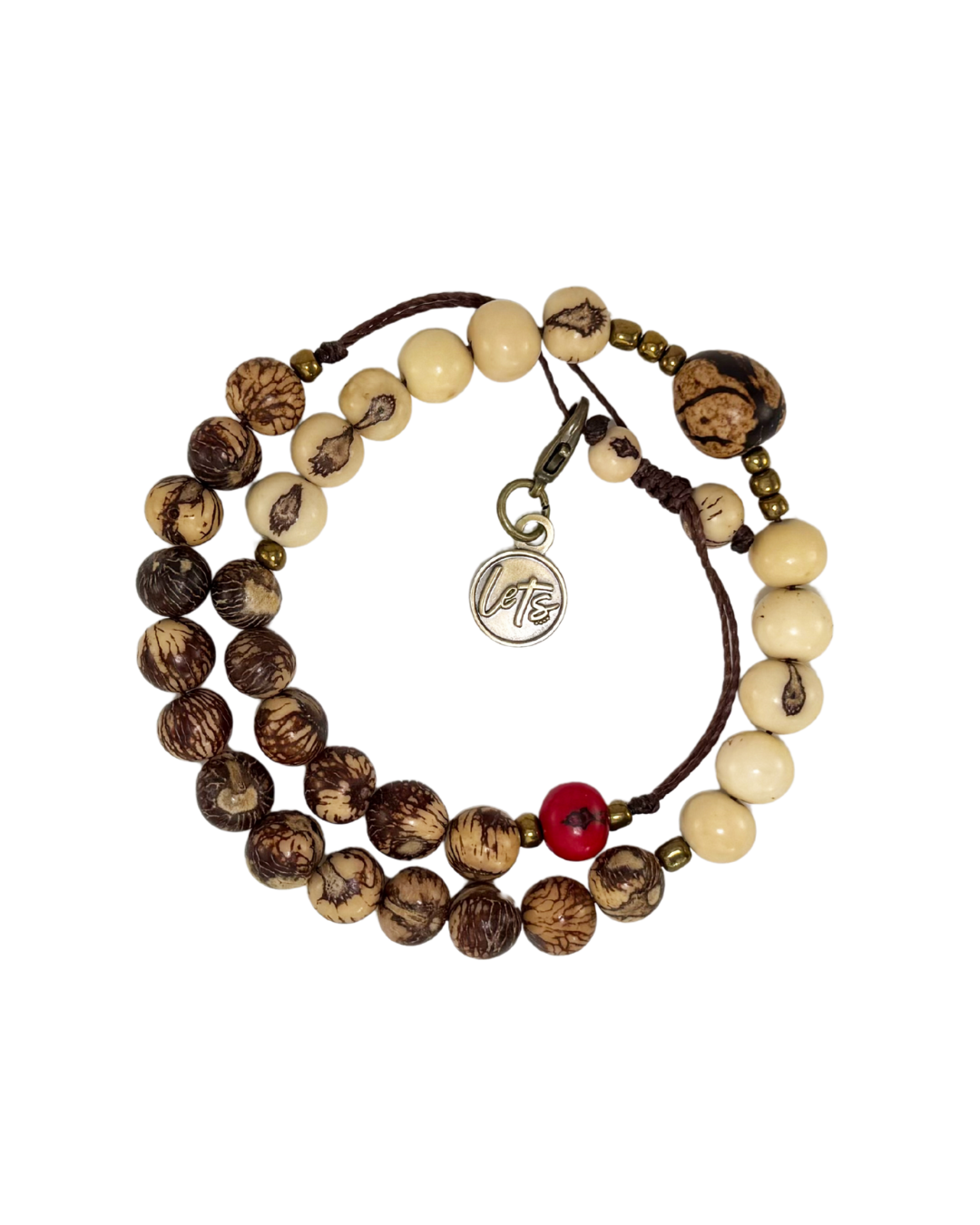 Acai Bead Wrap Bracelet - Cream and Tan/Brown