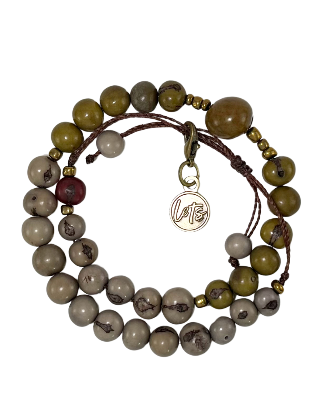 Acai Bead Wrap Bracelet - Green and Grey