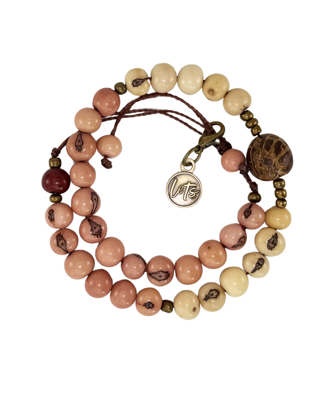Acai Bead Wrap Bracelet - Pink and Cream