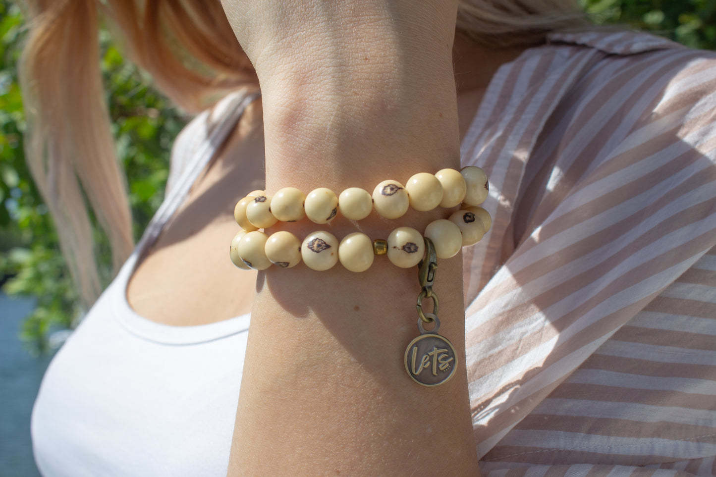 Acai Bead Wrap Bracelet - Cream