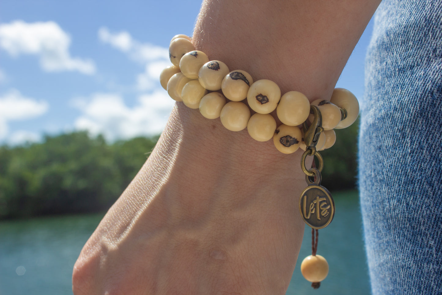 Acai Bead Wrap Bracelet - Cream