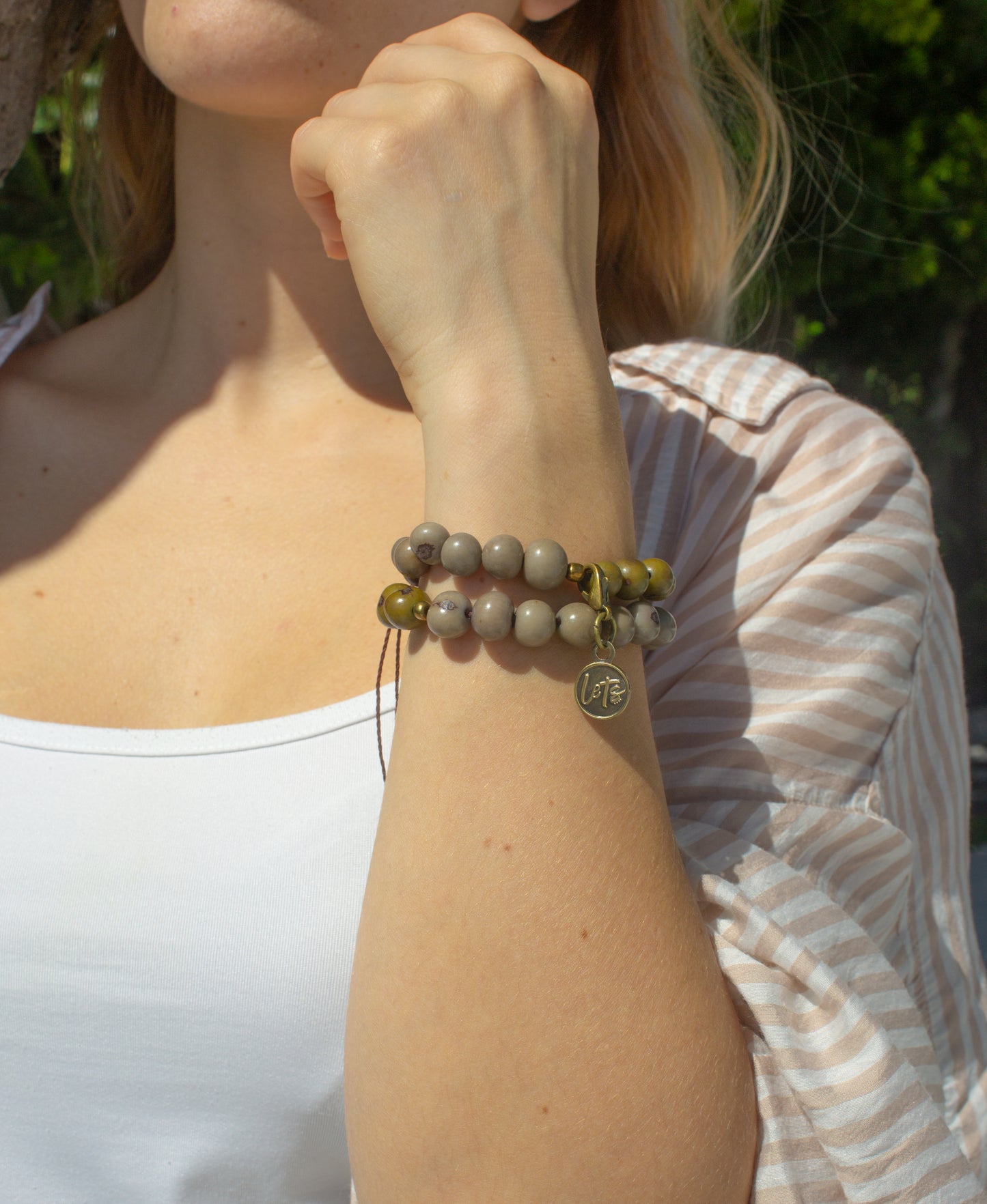 Acai Bead Wrap Bracelet - Green and Grey