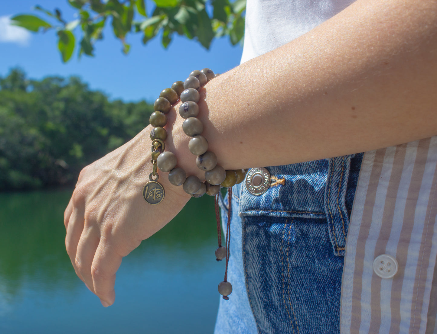 Acai Bead Wrap Bracelet - Green and Grey