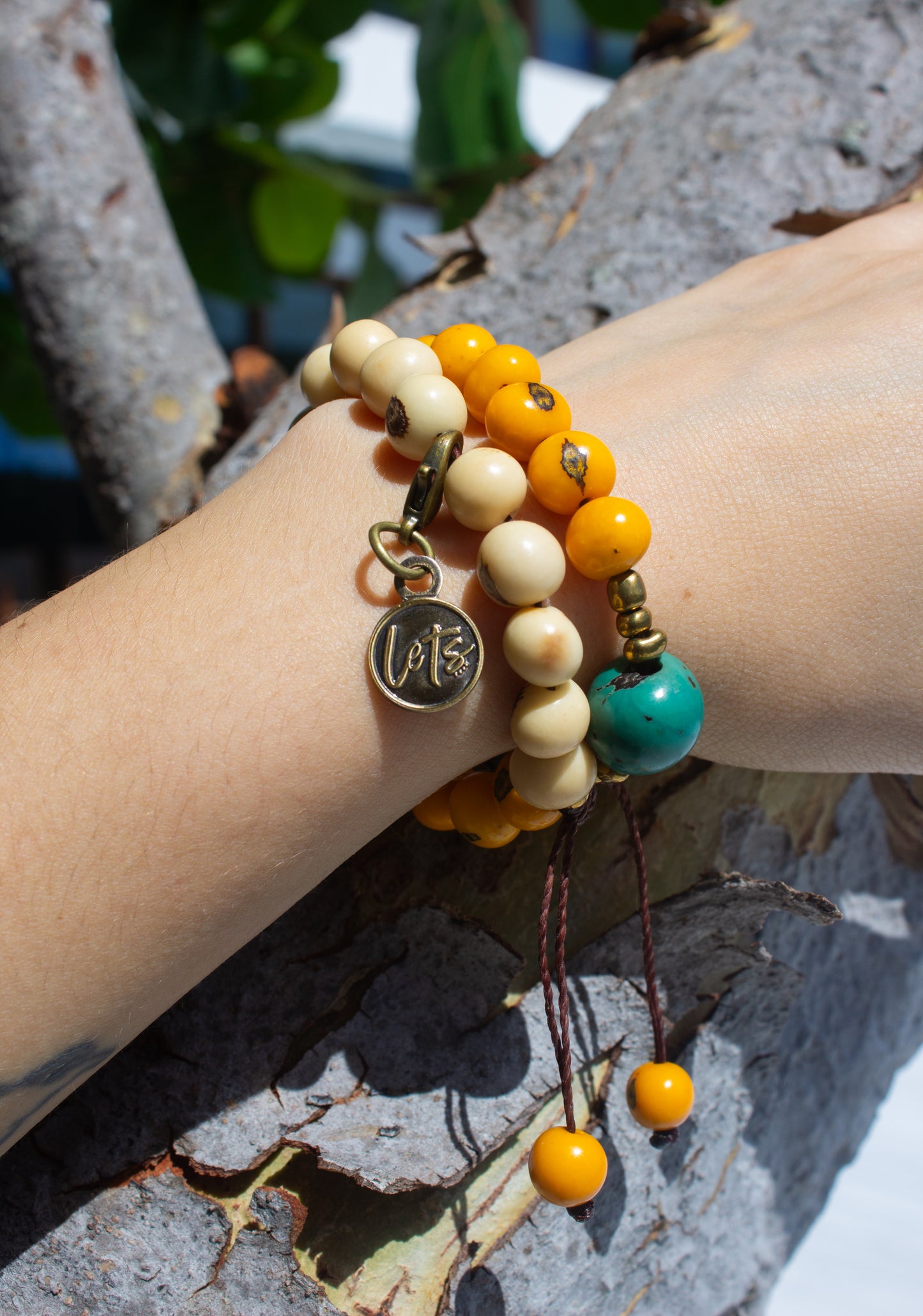 Acai Bead Wrap Bracelet - Cream and Yellow