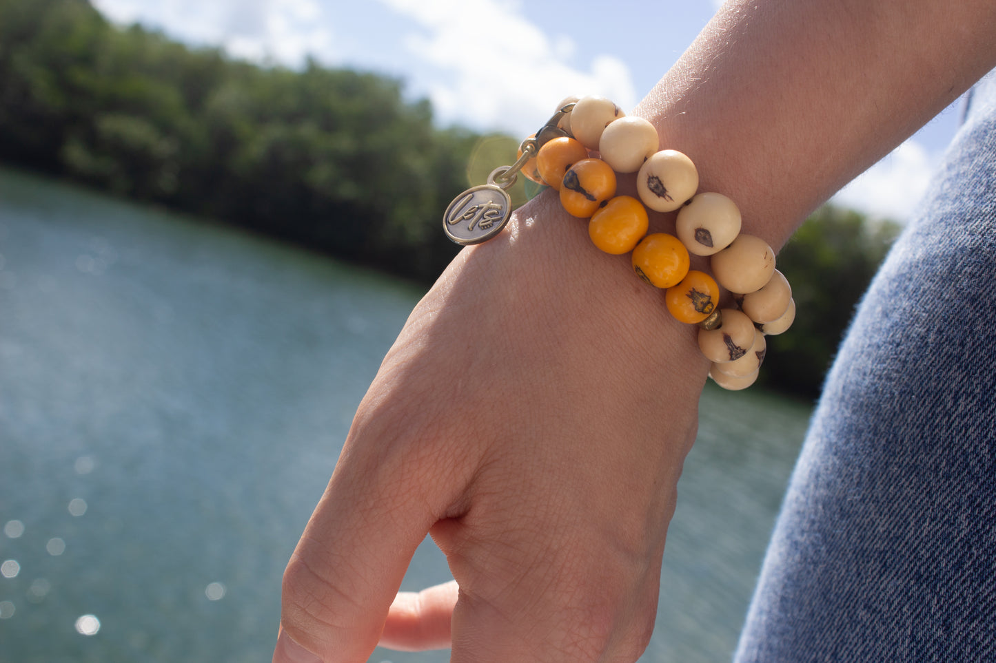 Acai Bead Wrap Bracelet - Cream and Yellow