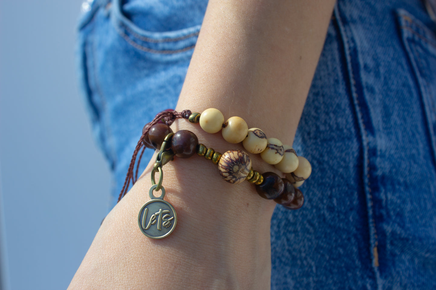 Acai Bead Wrap Bracelet - Cream and Brown