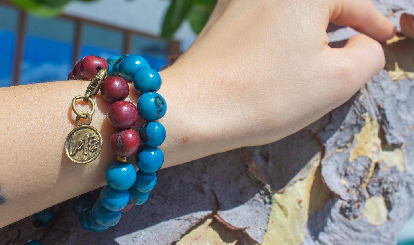 Acai Bead Wrap Bracelet - LETS (Blue and Maroon)