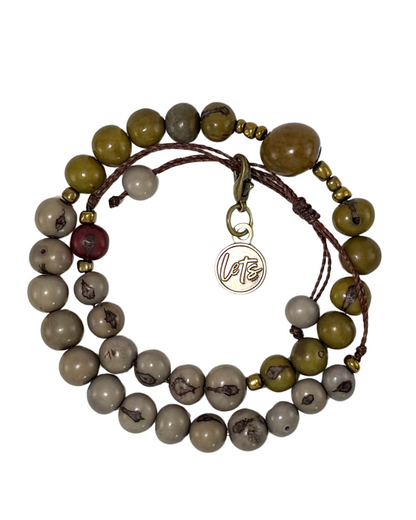 Acai Bead Wrap Bracelet - Green and Grey