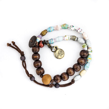 Button-Tie Wrap Bracelet - Blue